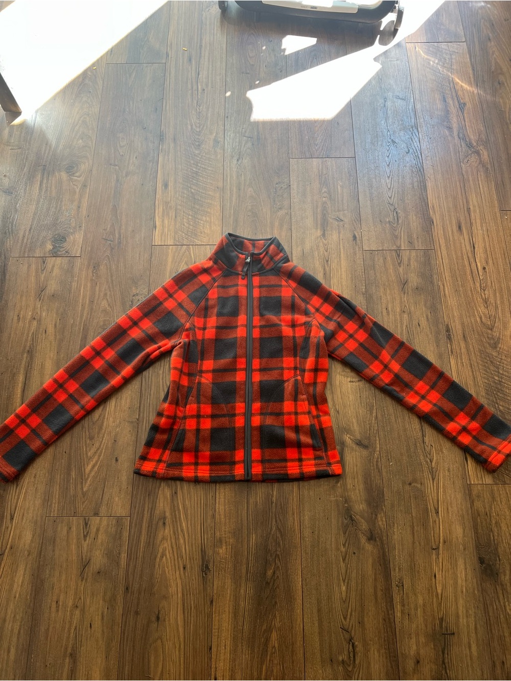 Merona Red and Gray Plaid Fleece Zip-Up Jacket Size XS